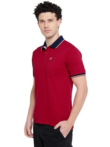 AMERICAN CREW Polo Collar T-Shirt for Men with Pocket (AC526-L_Jester Red) 4