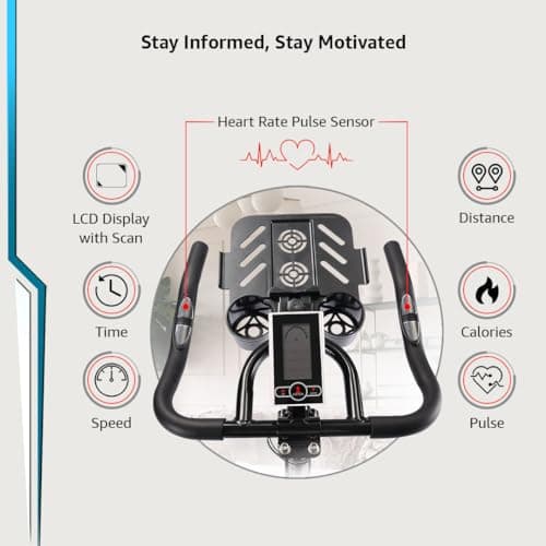 PowerMax Fitness Bs-150 Spin Exercise Bike For Home Use [10Kg Flywheel,Max User Weight 110Kg,Lcd Display,Belt Drive,3Pc Crank,Anti-Slip Pedal&Adjustable Seat] 1 Year Manufacturer Warranty,Black 3