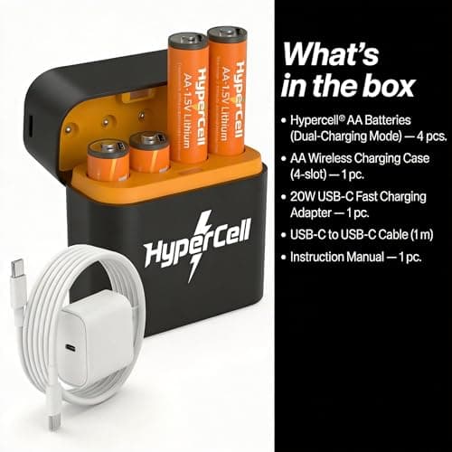 Hypercell® Rechargeable AA Batteries with Wireless Fast Charger Kit | 1.5V High Capacity 𝕃𝕚𝕥𝕙𝕚𝕦𝕞 3000 mAh |1500+ Cycles | 15‑Years Life| OEM | 3 Years Warranty | Made in U.S 2