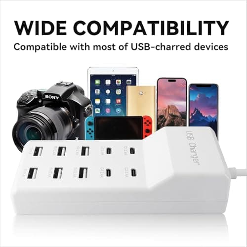 Naviscinest Charging Station with 6 USB-A & 4 USB-C Ports, 50W 10A USB Charging Block for Smart Phone, Tablet, Laptop, Multiple Devices - USB Power Strip with Auto-Detect Technology 3