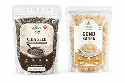 Natural Bite India Chia Seed and Gond Katira Summer Combo, Superfood, Rich in Fibre, Omega-3, Plant Based, 100g Each