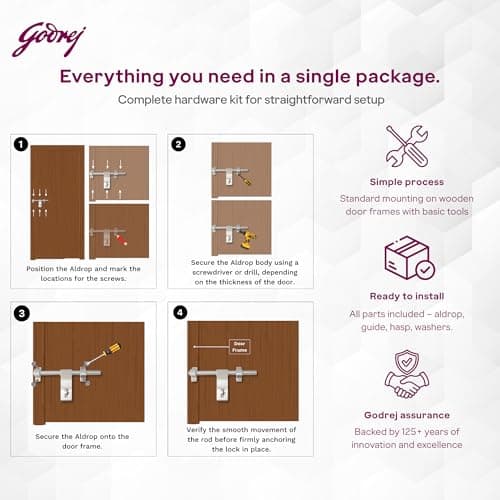 Godrej Door Fittings | Aldrop for Main Door (10 inch, Matte Black) | Premium SS Latch/Kadi for Left or Right Handed-Doors | Aldrops for Double Doors, Home, Bedroom, Puja Room | Size 250 X 14 mm 6