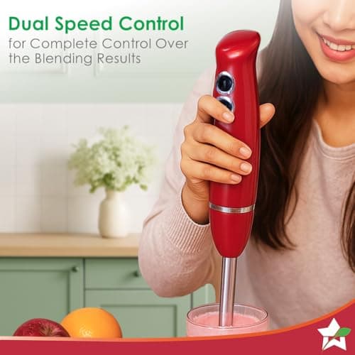 Wonderchef Regalia Hand Blender Mixer | 350W | Sharp Stainless-Steel Blades | Dual Speed Settings | for Hot & Cold Blending | Detachable Blending Arm | 2-Year Warranty | Red 4