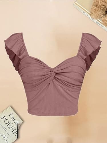 Captain Shah Crop Top for Women's – Trending Look Solid Ruffle Sleeveless Stylish Knotted Front, Soft high Stretch Cotton Fabric, Summer Casual 2