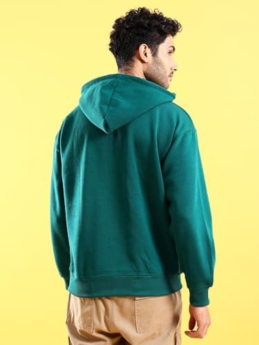 The Indian Garage Co Green Regular Fit Solid Pullover Hooded Sweatshirt 3