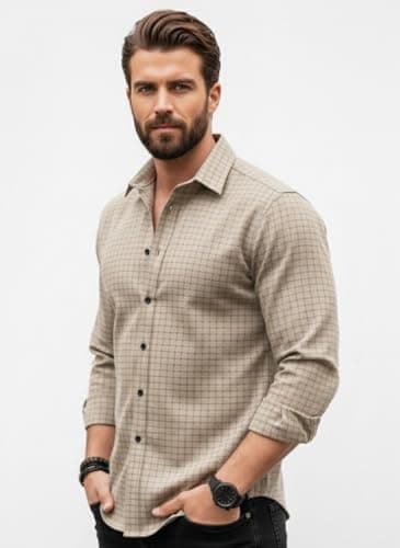 Amazon Brand - INKAST Men's Regular Fit Button Down Dress Shirts Textured Long Sleeve Casual Hawaiian Shirt 3