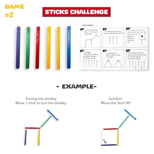 Toysbox Square Puzzle 2-in-1 Game Set, Educational Brain Teaser with Colored Pieces and Sticks Challenge, Made of MDF Wood Material, Brain Puzzle Game for Kids Ages 7+ Years 3