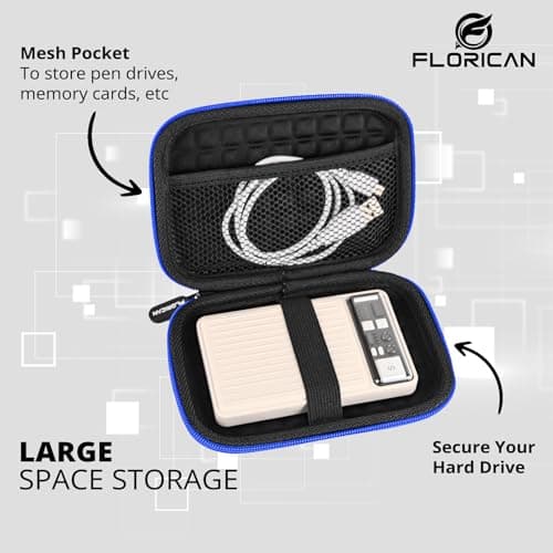 FLORICAN External Hard Drive Case Shell 2.5-Inch Hard Drive Portable Storage Organizer Bag for Earphone USB Cable Mobile Charger Hard Disk - Double Padded WD Seagate Sony Dell Toshiba 4