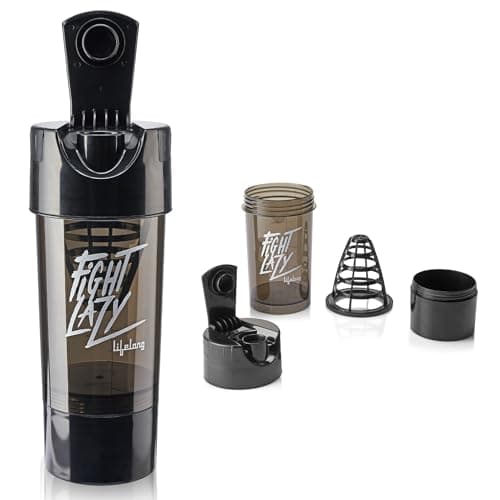 Lifelong Protein Shaker|100% Leakproof Stylish Protein Shaker Bottle with Extra Compartment|Sipper Bottle|Gym Bottle for Protein- 500ml (LLSHB02, Black),Plastic