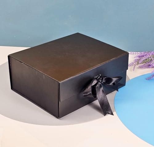 SATYAM KRAFT 1 Pcs Multipurpose Decorative Black gift box with Ribbon for packing Empty Gift Hamper for Presents Wedding Reusable Gift Packing Return Gift Surprise(BLack Cardboardbox) 5