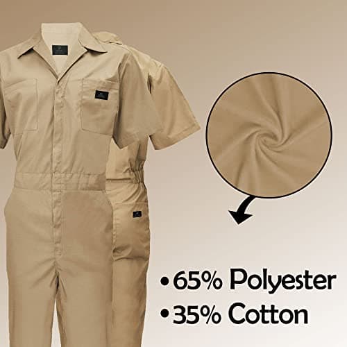 ACTIVE UNIFORMS Coveralls Workwear Men Short Sleeve Coveralls, Khaki, X-Small 2