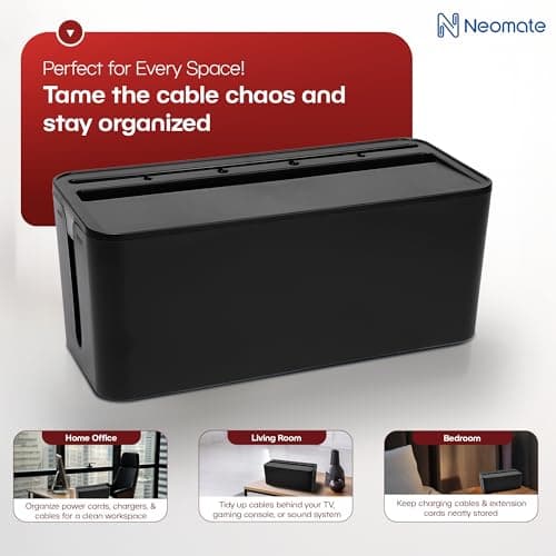 Neomate Cable Management Box | Cord Organizer for Power Strips, Surge Protectors, Extension Boards, and Routers | Child-Safe TV Cord Box for Home, Office, and Desktop Use | Black 5