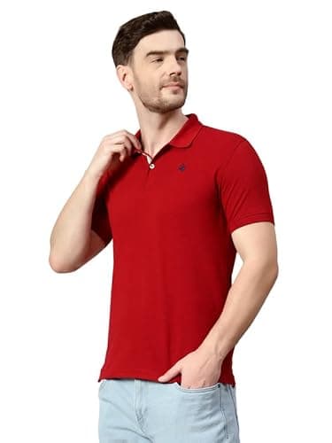 Cantabil Men's Cotton Blend Solid Polo Neck T-Shirt (Regular Fit) Red 4
