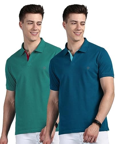 Lux Cozi Pack of 2 Emerald and Sea Green Regular fit Half Sleeves Polo Neck T-Shirt for Men |Polo Casual Tshirt for Men | 100% Combed Cotton - Colour Fresh, Quick Dry, Ultra Soft (Size : Large)
