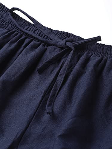 Vastraa Fusion Straight Regular Fit Stylish Solid Cotton Embroidered Lace Palazzo or Bottoms for Women's and Girls (VASTRAATS0130) Navy Blue 3