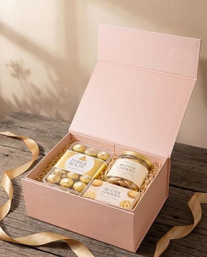 Pink Paper Co. Luxurious Gift Box for Packing Hampers with Ribbon | Gold Foil Printing | Pack of 1 Empty Box | Magnetic Closure | 22.5x16x10 cm (Peach) 3