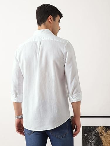 Thomas Scott Men's Cricket Club Collection Premium Slim Fit Casual Shirt | Cotton Linen Long Sleeve Solid Shirt with Spread Collar (CCSH108_White_M) 4