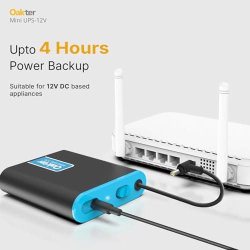 Oakter Mini UPS for 12V WiFi Router Broadband Modem | Backup Upto 4 Hours | WiFi UPS Power Backup During Power Cuts | UPS Broadband Modem | Current Surge & Deep Discharge Protection 3
