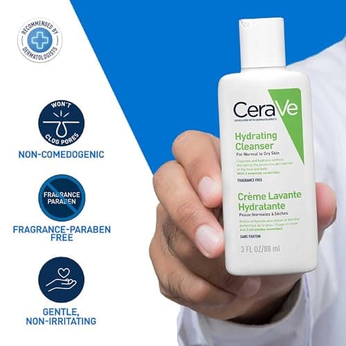 CeraVe Hydrating Cleanser For Normal To Dry Skin (88ml) - Non-Foaming Face Wash with Hyaluronic Acid And Ceramides | Non-Comedogenic, Non-Irritating And Fragrance-Free Cleanser 4