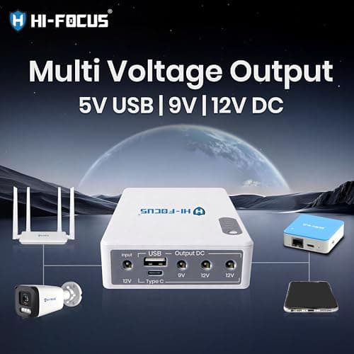 Hi-Focus Mini UPS for WiFi Router & Modem 8000mAh | 12V 9V 5V DC Output + USB 5V | Type-C Input | Power Backup for CCTV, Router, ONU | Lithium Battery with Overload Protection 5