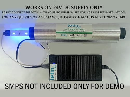 Letino UV Set with Clamps, UV Chamber, 1Pc UV LED Light (Strip) 24V DC, 2 Pieces Elbow, Teflon Tape and 2 Clamps for All Ro Water RO Purifiers 4