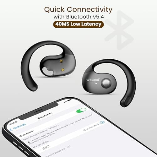 WeCool Moonwalk Mini2 Open Ear Earbuds Wireless with Call Noise Reduction, 60H Playtime Bluetooth 5.4 Ows Earphones with 360° Panoramic Sound, 16mm Drive Ear Safe Headphones with Mic, IP55 3