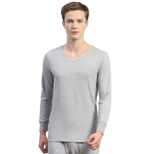 Monte Carlo Mens Grey Solid Cotton Blend Round Neck Full Sleeve Thermal Vest (6230M1GR-0-40)