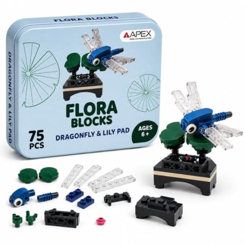 Flora Blocks Building Blocks Collection, Flower & Insect Building Set, Botanical Construction Toy, STEM Educational Gift, DIY Desk Decor for Kids and Adults Ages 6+ (Dragonfly & Lily Pad)