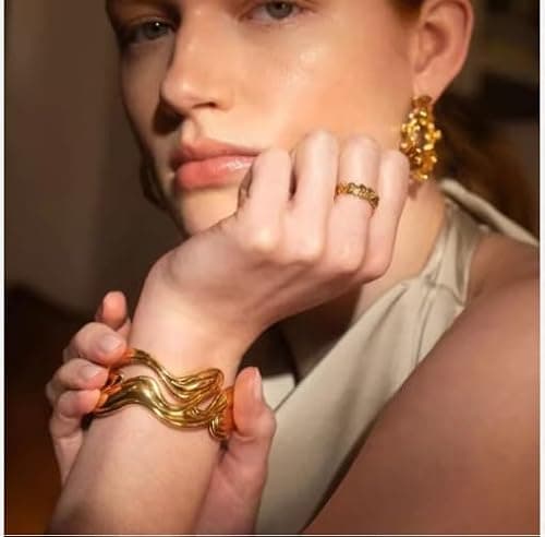 MEENAZ Gold Bangle Set Broad Cuff Bracelet for Women Stylish | Stainless Steel Heart Kada for Girls| Anti Tarnish Jewellery for women | Valentine Gift for girlfriend Wife gifts for woman-355 5