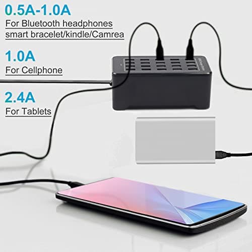 20-Port 100 W(20 A) Multiple USB Charger Station，RISWOJOR Multiport USB Charging Station with Intelligent Detection, Compatible with Smartphones, Tablets, and More Devices 4