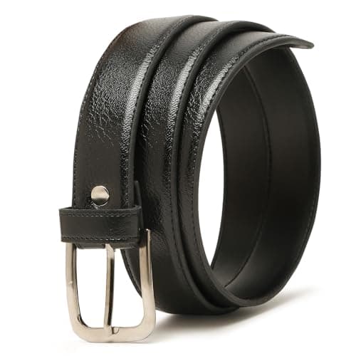 TYBELT PU Leather Belt for Men – Classic Black Belt with Polished Finish, Pin Buckle, Adjustable Fit Up to 42 Inches – Stylish Formal & Casual Accessory