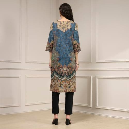 Biba Women Blue Cotton Straight Printed Kurta_40 5