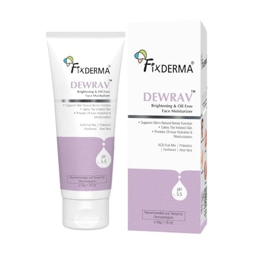 Fixderma Dewrav Brightening & Oil-Free Face Moisturizer with Panthenol & ACB Fruit Mix | 24-Hour Hydration | Dermatologist Recommended for Women & Men - 50g