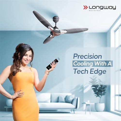 LONGWAY Zephyr 1200 mm BLDC Ceiling Fan with Remote Control | BEE 5 Star Rated Energy Efficient | Ultra High Speed 3 Blade Anti-Dust Decorative Ceiling Fan | 3 Years Warranty (1, Smoked Brown) 2