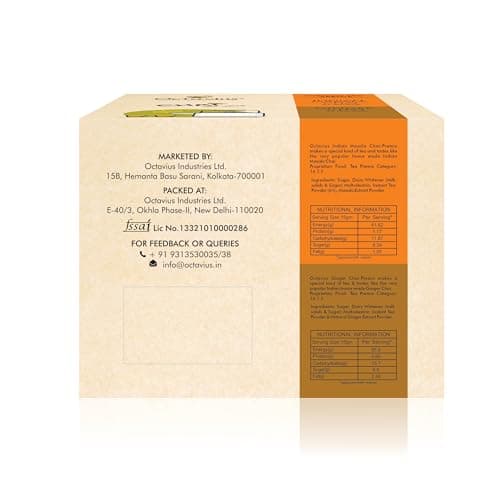 Octavius No Added Sugar Indian Masala Chai Premix 25 Sachets | Low Sugar Instant Beverage | Authentic Indian Spice Blend | 1-Minute Recipe Ready Mix | Convenient Single-Serve Pouches | Economy Value P 3