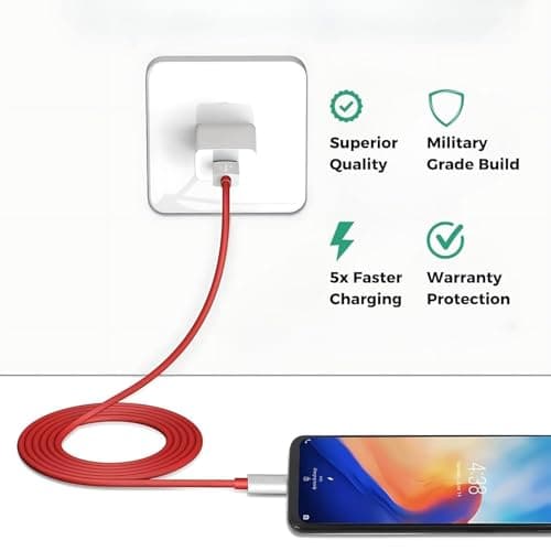 80W Charger for OPP-O F31 Pro+ Charger Original Adapter Like Quick Dash Warp Dart Flash Super Vooc Fast Charger with 1 Meter Type C USB Data Cable (4A/7.3A, TDR54, Red) 2