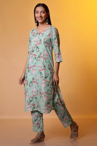Aurelia Women Floral Print Rayon Co-Ord Kurta Set with Trousers_24FEAS14913_M 3