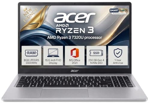 Acer One 15 Laptop,New 2026, AMD Ryzen 3 7320U, 15.6" Full HD IPS, Silver