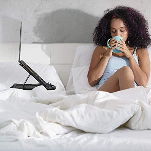 STRIFF Adjustable Laptop Tabletop Stand Patented Riser Ventilated Portable Foldable Compatible with MacBook Notebook Tablet Tray Desk Table Book with Free Phone Stand (Black) 3