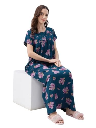 AV2 Women Printed Alpine Nightwear Nighty Maxi Blue Large 7285 5