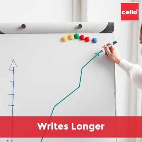 Cello Whitemate Whiteboard Markers | Set Of 4 Markers And 1 Duster | 4 Assorted Ink Colours | Bold Point Marker Pens With Easily Refillable And Erasable Ink | Writes Longer. 5