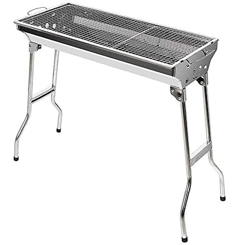 VBM 72Cm Portable Barbecue Folding Charcoal BBQ Grill Stainless Steel Thickened Barbeque Grill Home Garden Backyard Tailgate Party Camping Picnic Cooking Large Silver