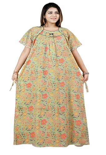 Bejod's Collection Women Pure Cotton Nighty Maxi | Full Length Floral Printed Cotton Night Dress for Women | Soft & Breathable Nightwear Gown Size L to XXL (Green, L)