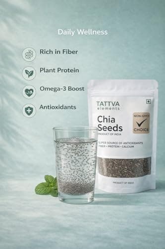 Tattva Elements Chia Seeds | Naturally Nutritious Organic Superfood | High Fibre, Protein & Calcium | Rich in Antioxidants | Non-GMO | Product of India-250Gm. 5