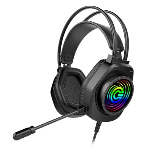 Circle Aura Auster Wired Gaming Over Ear USB Headphones, 3D RGB for Headband, 7.1 Surround Sound, 2.2 Meter Cable, Flexible mic, Memory Foam Cushioning (Black)