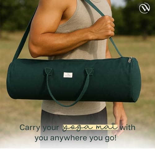 Wiselife Yoga Mat Bag for XL Mats – Green | Durable Cotton Canvas, Full Zip Closure, Adjustable Strap, Spacious Side Pocket | Yoga Mat Carry Bag for Men & Women 5
