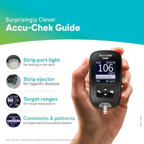 Accu-Chek Guide Blood Glucose Glucometer (with Bluetooth) Kit with Vial of 10 Strips, 10 Lancets and a Lancing Device FREE 3