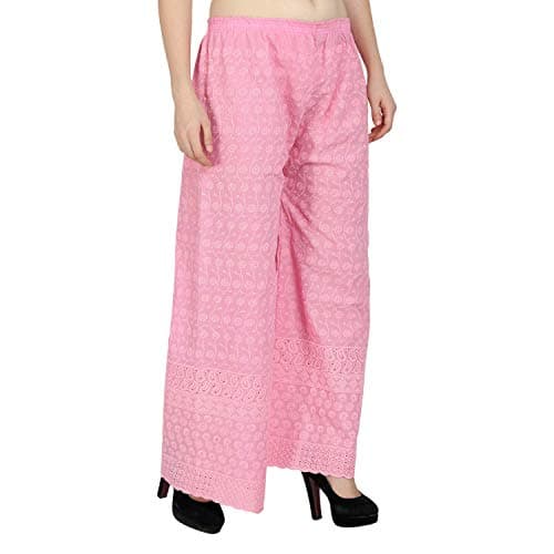 SriSaras Women's Premium Cotton Chicken Regular Fit Palazzo (M/L, Baby Pink) 3