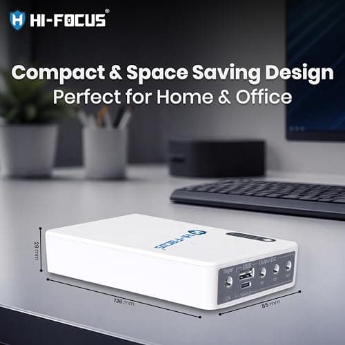 Hi-Focus Mini UPS for WiFi Router & Modem 8000mAh | 12V 9V 5V DC Output + USB 5V | Type-C Input | Power Backup for CCTV, Router, ONU | Lithium Battery with Overload Protection 3