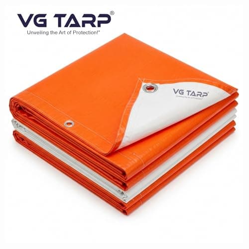 VG Tarp 250 GSM HDPE Tarpaulin 6 X 9 Feet I Heavy-Duty Waterproof Non-Filler Sheet for Car Parking Shed, Tin Shed, Bike Cover, Outdoor Rainproof Tent, Garden, (Orange/White) 2